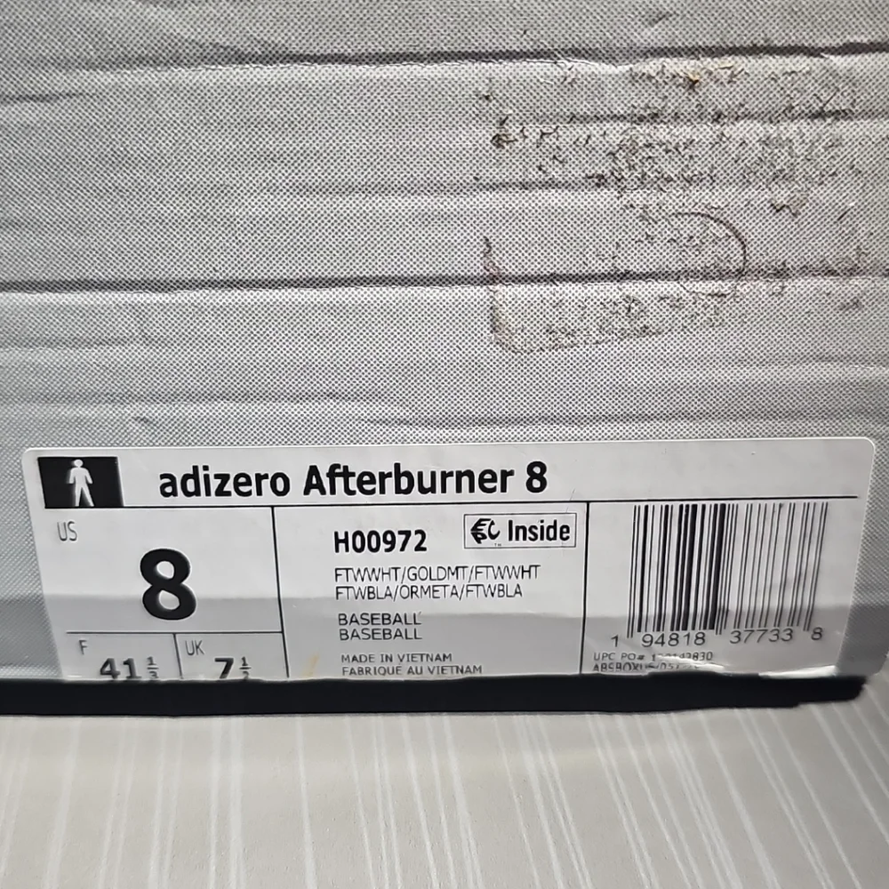 Adidas Adizero Afterburner 8‎ Mens Size 8 White Gold Running Baseball Cleats NWT